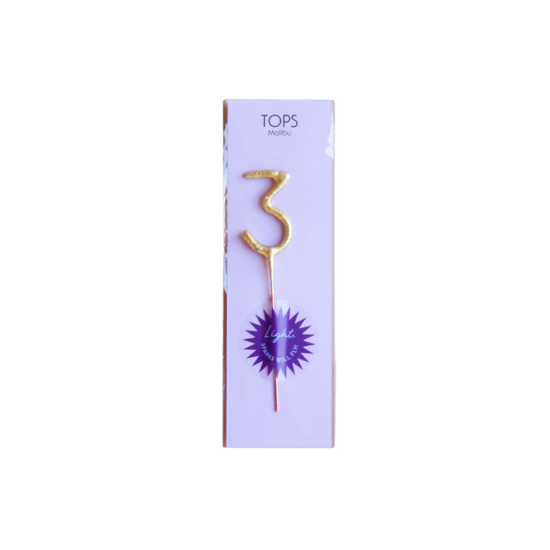 Mini Gold Sparkler Number Birthday Candle - 3 by TOPS Malibu