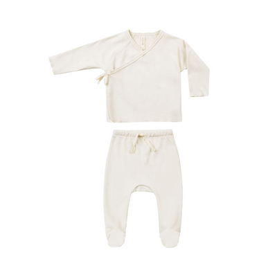 Wrap Top + Footed Pant Set - Ivory by Quincy Mae