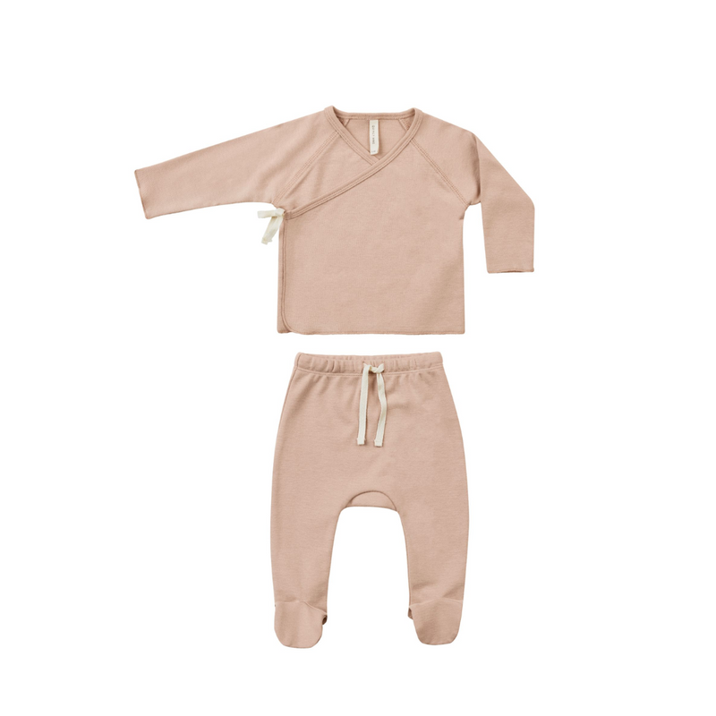 Wrap Top + Footed Pant Set - Blush by Quincy Mae