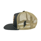 Mesh cap with black visor and gold mesh back on a white background