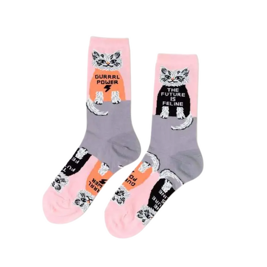 Women's - Future Is Feline Crew Socks by Yellow Owl Workshop