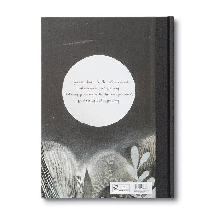 Book cover with a moon and text on a dark background