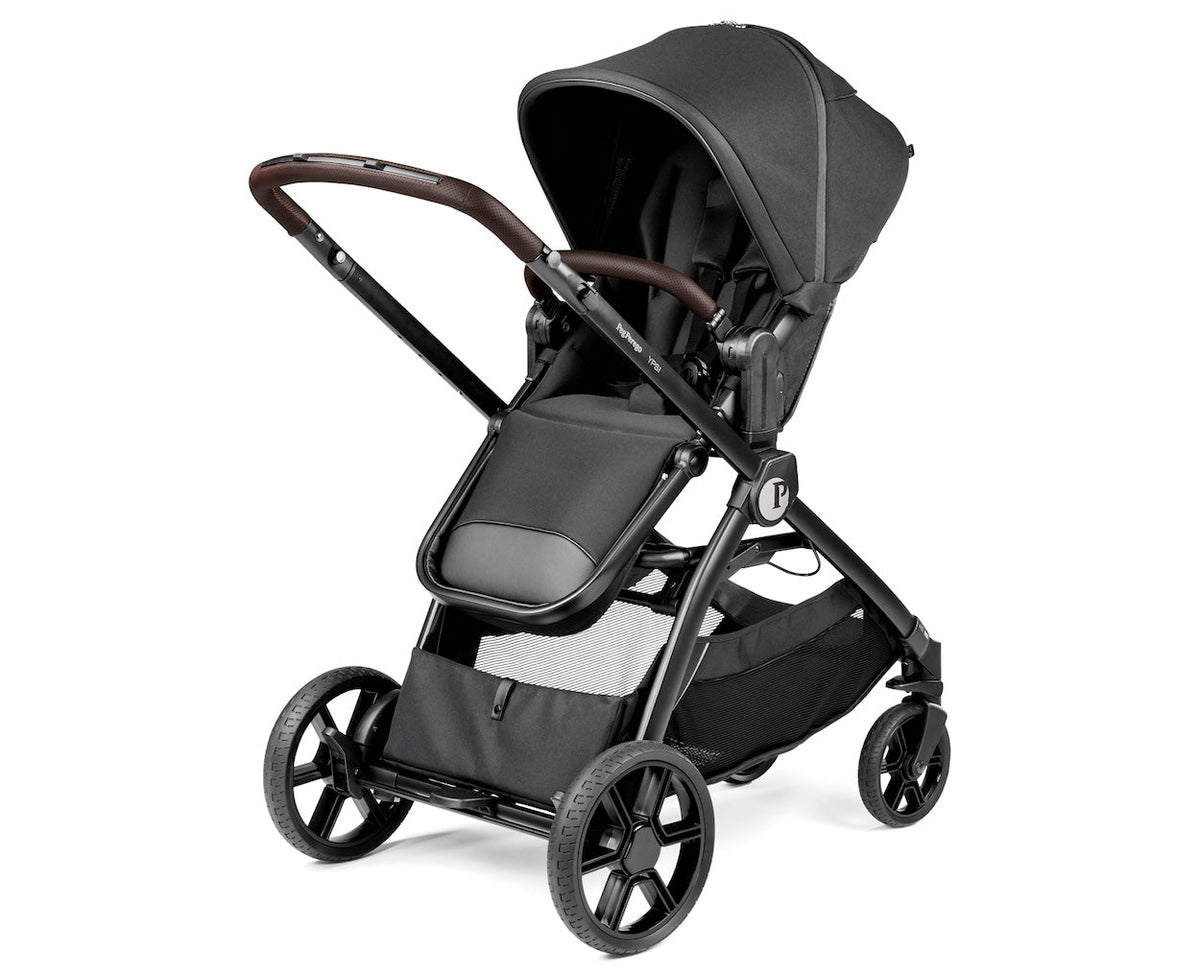 Black stroller on a white background