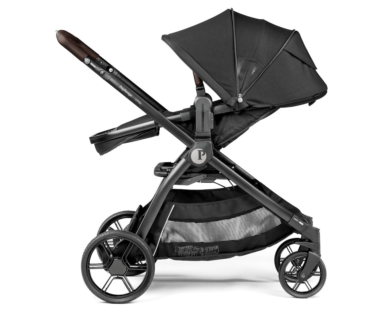Black stroller on a white background
