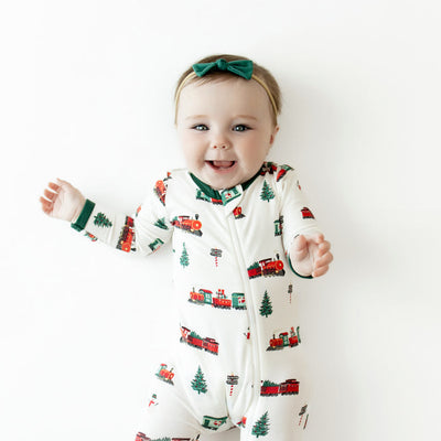 Printed Footie with Zipper - Holiday Train by Kyte Baby