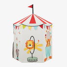 Children's play tent with circus-themed design on a white background