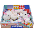 Box of wind-up fuzzy bunnies with colorful packaging