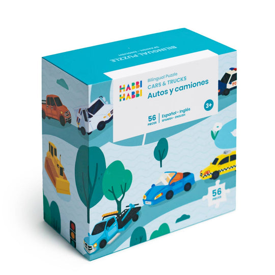 Cars + Trucks Bilingual Puzzle - 56 Pieces by Habbi Habbi