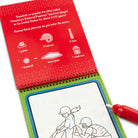 Coloring book with baseball-themed illustrations and a red marker on a white background
