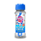 Bottle of Bubble Lick Birthday Cake flavored bubbles on a white background