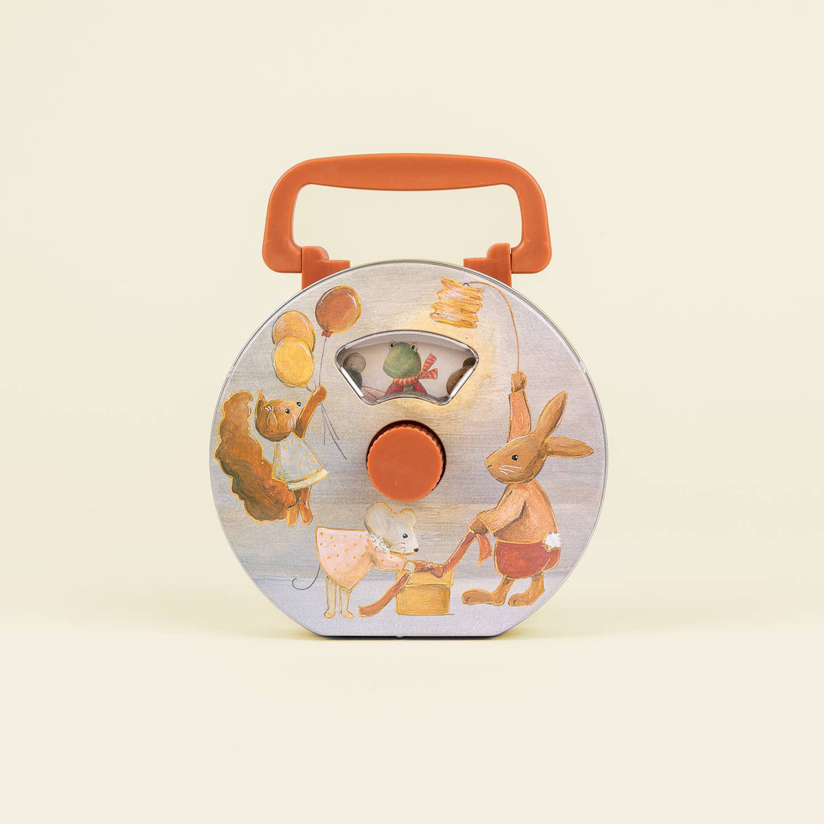 Children's toy with animal illustrations on a beige background