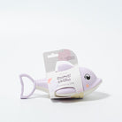 Purple dolphin-shaped soaker with packaging on a white background