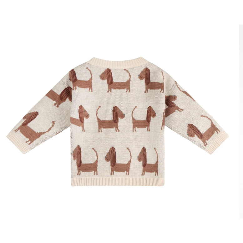 Children's sweater with dachshund pattern on a white background