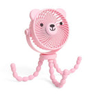 Pink fan with a bear face design on a white background