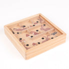 Wooden maze game with animal illustrations on a white background