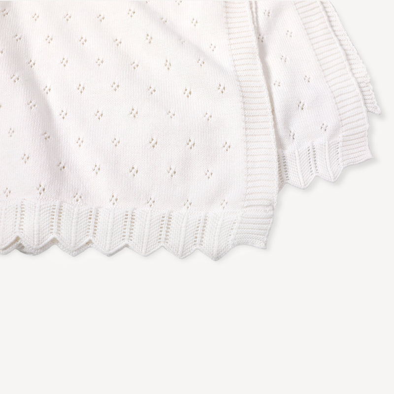 Organic Classic Pointelle Knit Baby Blanket - Dove White by Viverano Organics
