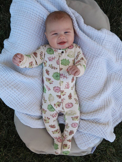 Organic 2 Way Zipper Footie - Buttercream Succulents by Loved Baby - FINAL SALE