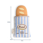 Toy bread with a striped bag labeled 'Bread' and dimensions indicated.