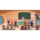 Animated classroom scene with rabbits and a teacher at a blackboard