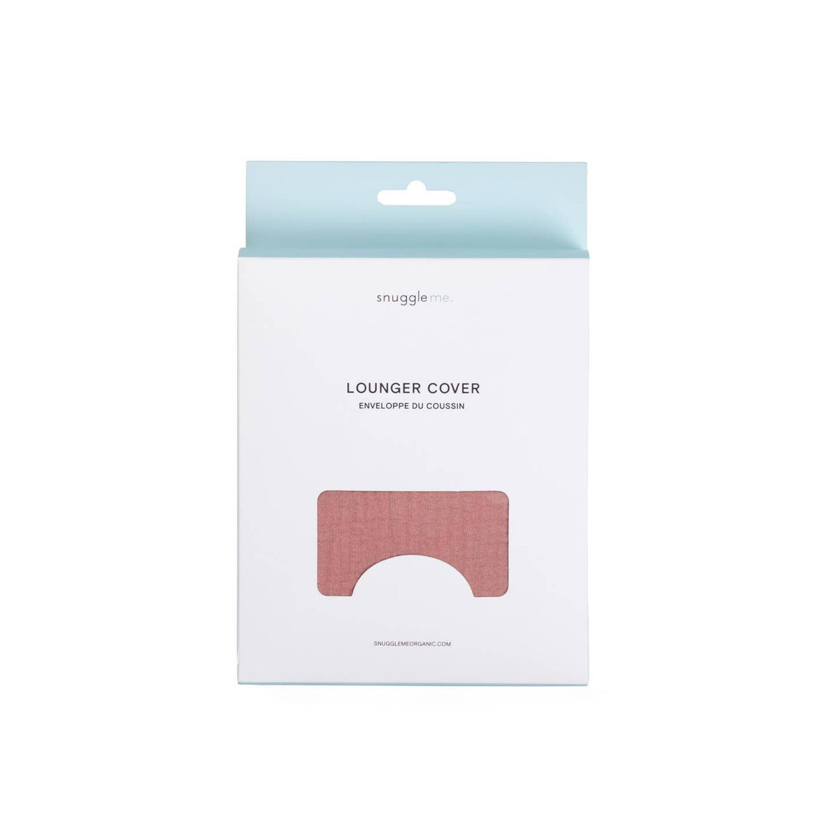 Package of a 'Lounger Cover' with a pink design on a white background