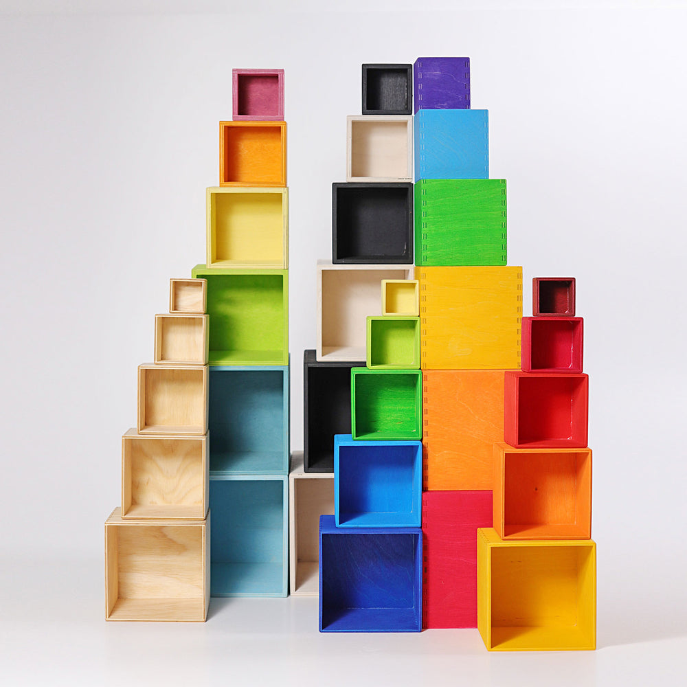 Colorful geometric block structure on a white background