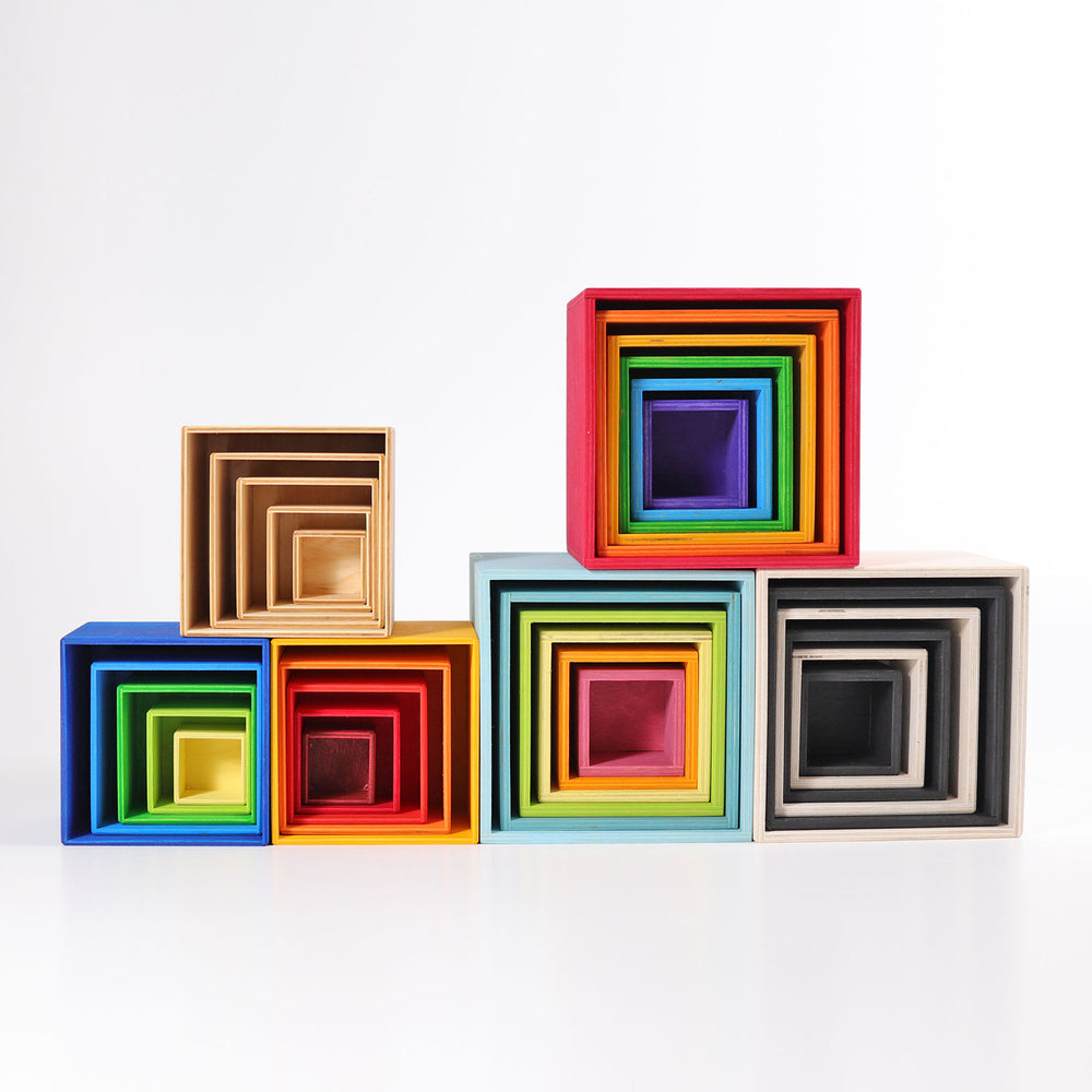 Stack of colorful square frames on a white background