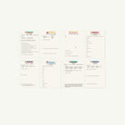 Multiple text-based interface screens with different sections on a white background
