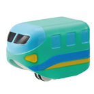 Toy train with green and blue colors on a white background