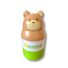 Cylindrical container with bear design and 'sun-easy' branding on a white background
