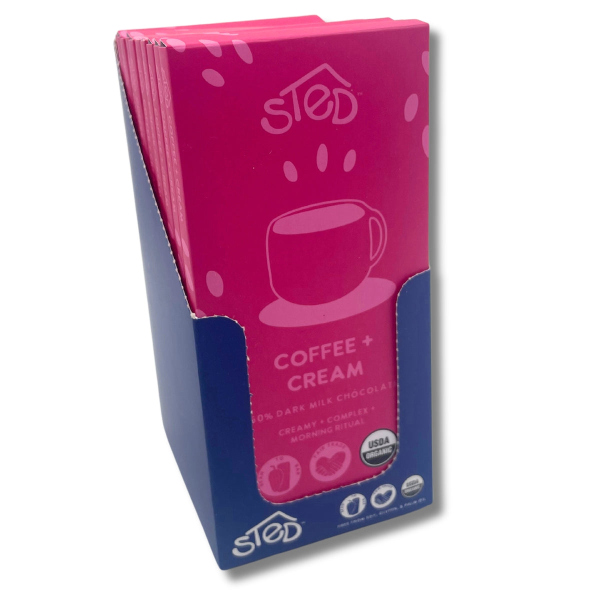 Pack of Sled Coffee + Cream dark milk chocolate bars on a white background