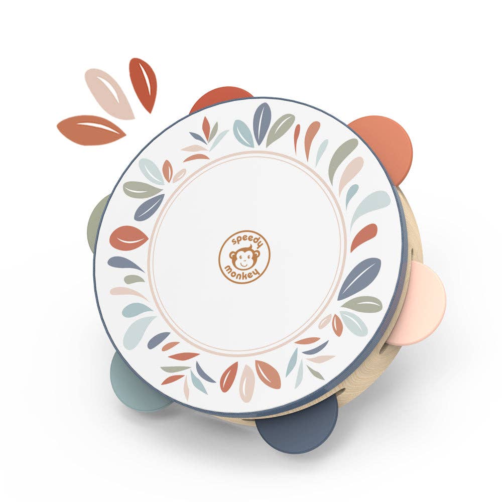 Children's tambourine with floral design on a white background