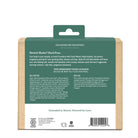 Back of a product packaging with text and branding elements on a white background