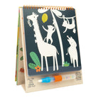 Children's coloring book with animal illustrations and a pen on a white background