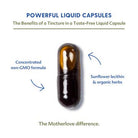 Liquid capsule with text highlighting benefits on a white background