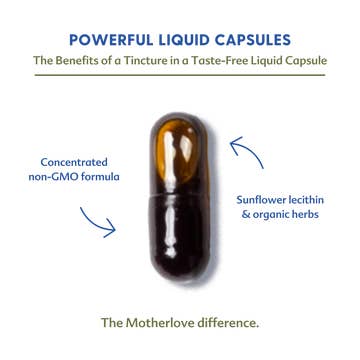 Liquid capsule with text highlighting benefits on a white background
