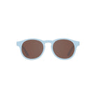 Sunglasses with blue frame and brown lenses on a white background