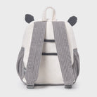White backpack with gray ribbed straps on a white background