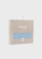 Mayoral baby product packaging with a blue item inside on a white background