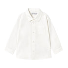 White shirt with a brand label on a white background