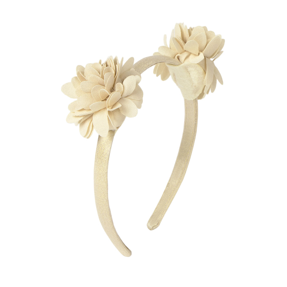 Beige floral headband on a white background
