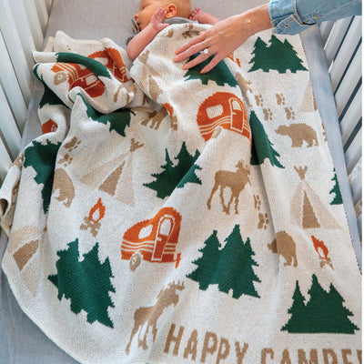 Baby Cotton Knit Blanket - Happy Camper by In2Green