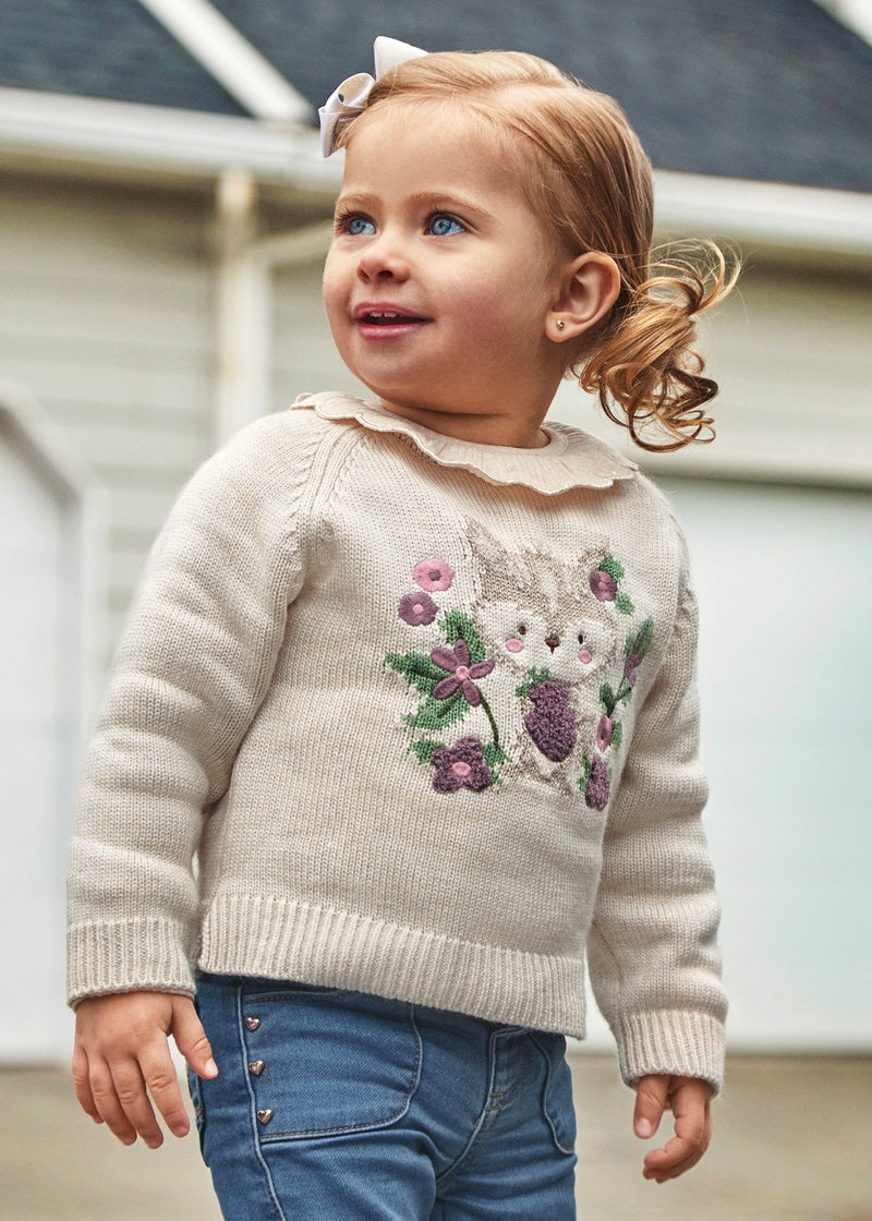 Baby Embroidered Sweater - Milk/Orchid by Mayoral