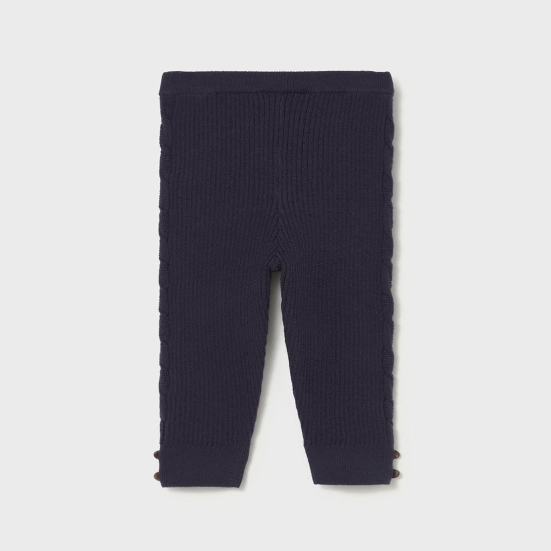 Navy blue ribbed baby leggings on a white background
