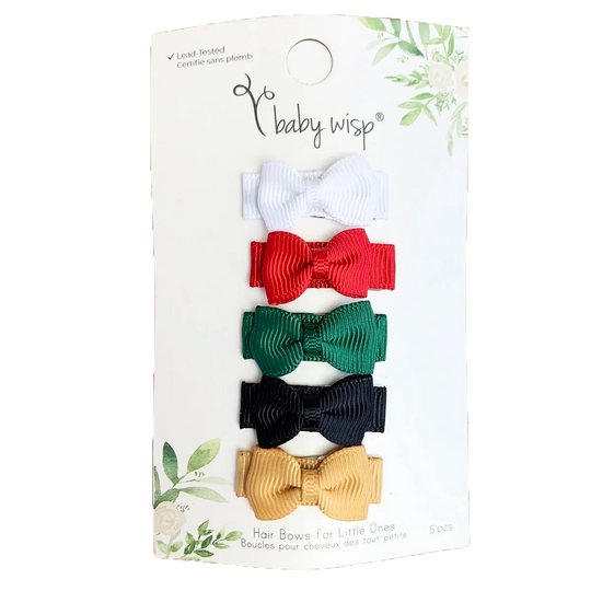 Tiny Tuxedo Bows on Snap Clips Set of 5 - Holiday Wish by Baby Wisp