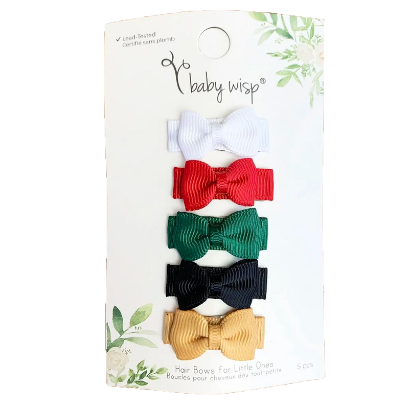 Tiny Tuxedo Bows on Snap Clips Set of 5 - Holiday Wish by Baby Wisp