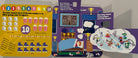 A children's educational pop-up book spread open to show counting activities on the left page and a hockey-themed illustration with pop-up elements on the right page.