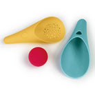 Set of colorful plastic scoops on a white background