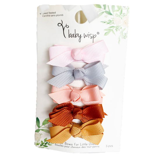 Chelsea Grosgrain Bows on Snap Clips Set of 5 - Bow Addict by Baby Wisp