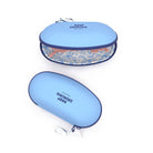 Blue sunglasses case with floral design on a white background