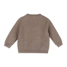 A long-sleeve knit sweater shown from the back, in a solid taupe-brown color, photographed on a clean white background.